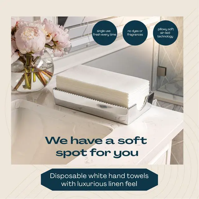 Alt view image 2 of 7 - 100-Pack Disposable Guest Towel Paper Napkin - 12" x 17" Disposable Cloth-Like Guest Towels - Soft And Absorbent Tissue Paper For Bathroom, Kitchen Or Event