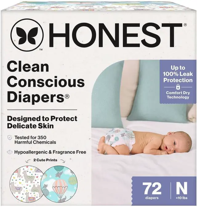 Main image of Comfort Dry Disposable Daytime Diapers for Sensitive Skin, Hypoallergenic, Above It All + All the Alpacas, Club Box Size Newborn 72 Count