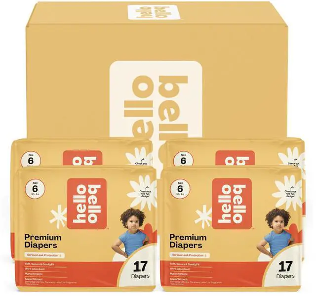 Main image of Diapers, Size 6 (35 lbs) Flower Child, 68 Count Value Pack of Premium Disposable Baby Diapers, Hypoallergenic with Soft, Cloth-Like Feel