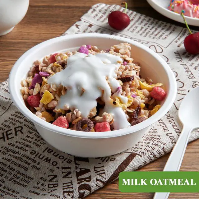 Alt view image 2 of 7 - 180 Pack 16 OZ Paper Bowls, Disposable Compostable Bulk, Eco-friendly Bagasse, Heavy-duty Bowls Perfect for Milk Cereals, Snacks, Salads