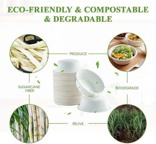 Alt view image 5 of 7 - 180 Pack 16 OZ Paper Bowls, Disposable Compostable Bulk, Eco-friendly Bagasse, Heavy-duty Bowls Perfect for Milk Cereals, Snacks, Salads