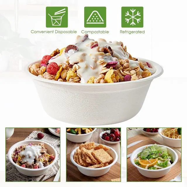 Alt view image 6 of 7 - 180 Pack 16 OZ Paper Bowls, Disposable Compostable Bulk, Eco-friendly Bagasse, Heavy-duty Bowls Perfect for Milk Cereals, Snacks, Salads