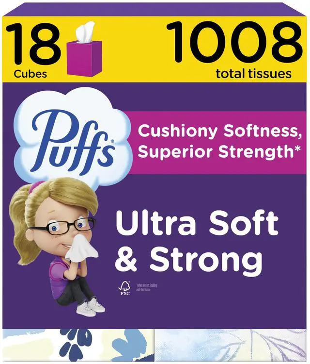 Main image of Facial Tissue Ultra Soft Non-Lotion, 18 Cube Boxes, 56 Facial Tissues per Box, Allergies and Colds (Packaging May Vary)