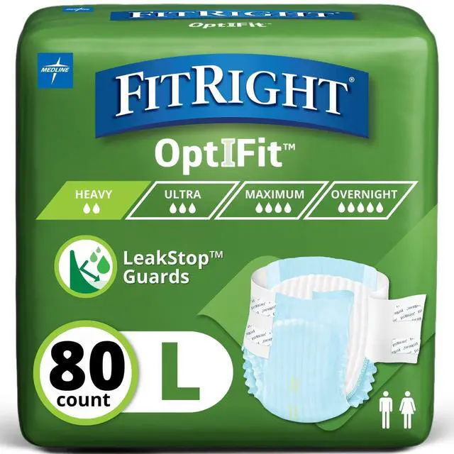 Main image of Adult Diapers, Extra+ Heavy Absorbency, L (Waist Size 44in-56in), 80 Count, OptiFit Incontinence Briefs for Men and Women, Disposable, Moisture-Wicking, Leak Protection.