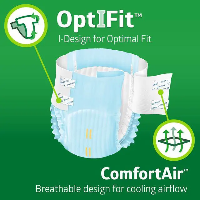 Alt view image 2 of 5 - Adult Diapers, Extra+ Heavy Absorbency, L (Waist Size 44in-56in), 80 Count, OptiFit Incontinence Briefs for Men and Women, Disposable, Moisture-Wicking, Leak Protection.