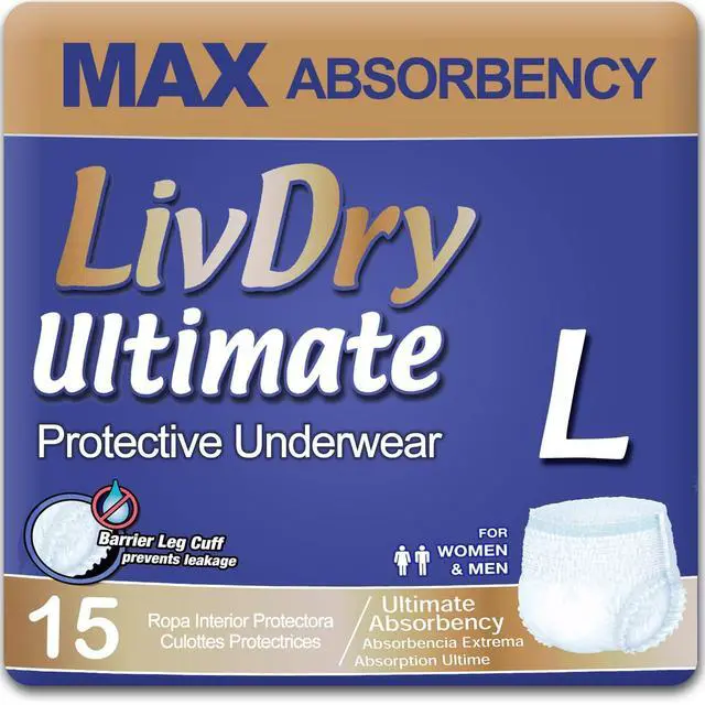 Main image of Large Ultimate Adult Incontinence Underwear, Max Absorbent Adult Diapers with Leak Protection, L, 15-Pack