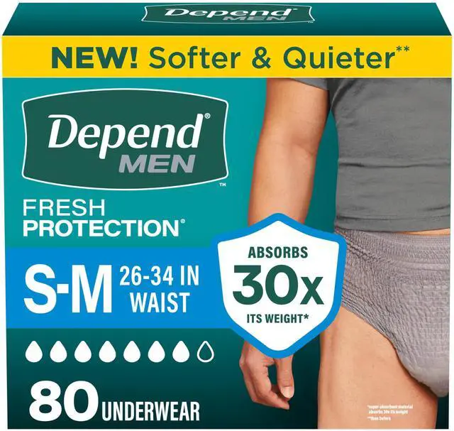 Main image of Fresh Protection Adult Diapers, Incontinence Underwear for Men, Disposable, Maximum, Small/Medium, Grey, 80 Count (2 Packs of 40), Packaging May Vary