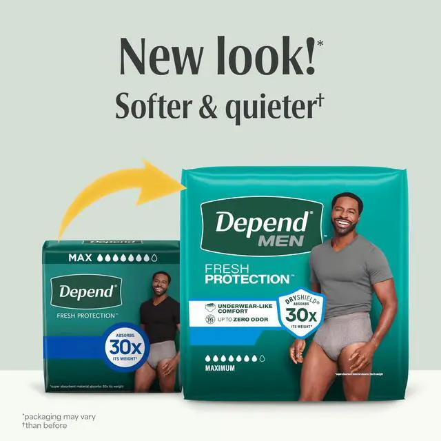 Alt view image 3 of 7 - Fresh Protection Adult Diapers, Incontinence Underwear for Men, Disposable, Maximum, Small/Medium, Grey, 80 Count (2 Packs of 40), Packaging May Vary