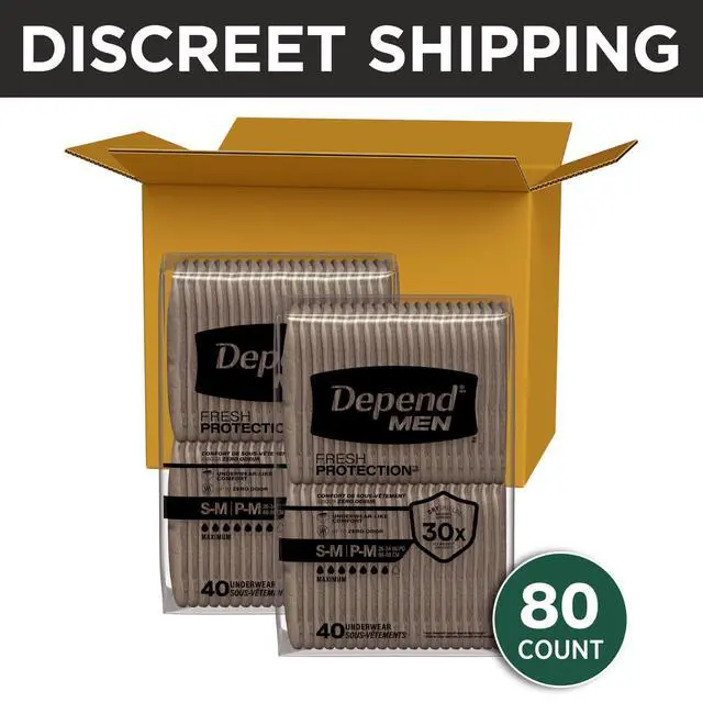 Alt view image 2 of 7 - Fresh Protection Adult Diapers, Incontinence Underwear for Men, Disposable, Maximum, Small/Medium, Grey, 80 Count (2 Packs of 40), Packaging May Vary