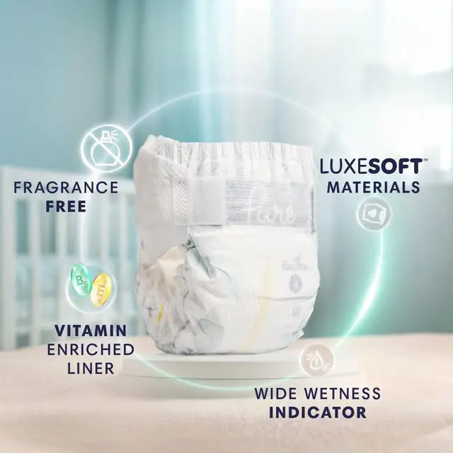 Alt view image 2 of 7 - Pure Baby Diapers, Size 3 (16-28 lbs), 116, Up to 100% Leakproof, Premium Hypoallergenic Soft Diapers