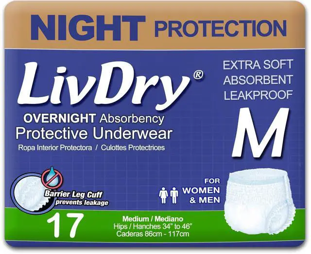 Main image of Adult M Incontinence Underwear, Overnight Comfort Absorbency, Leak Protection, Medium, 17-Pack