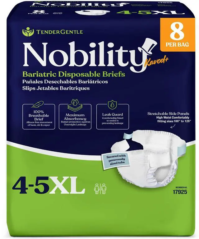 Main image of 4-5xl Adult Diapers for Women and Men - 8 Bariatric Disposable Briefs with Tabs and Stretchable Side Panels - 100% Breathable with Maximum Absorbency
