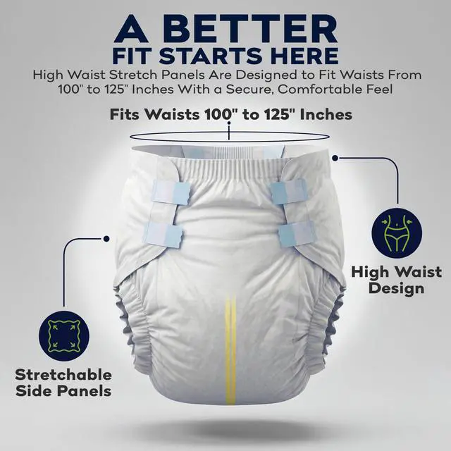 Alt view image 2 of 7 - 4-5xl Adult Diapers for Women and Men - 8 Bariatric Disposable Briefs with Tabs and Stretchable Side Panels - 100% Breathable with Maximum Absorbency