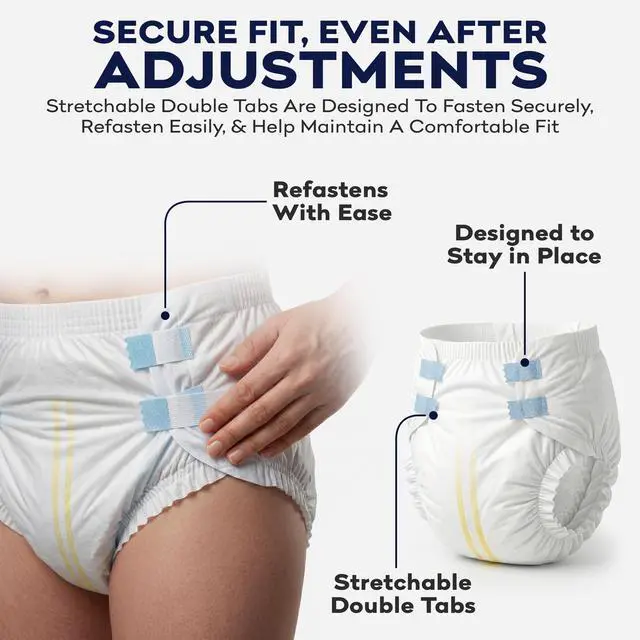 Alt view image 3 of 7 - 4-5xl Adult Diapers for Women and Men - 8 Bariatric Disposable Briefs with Tabs and Stretchable Side Panels - 100% Breathable with Maximum Absorbency