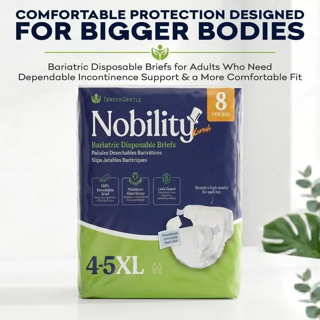 Alt view image 6 of 7 - 4-5xl Adult Diapers for Women and Men - 8 Bariatric Disposable Briefs with Tabs and Stretchable Side Panels - 100% Breathable with Maximum Absorbency