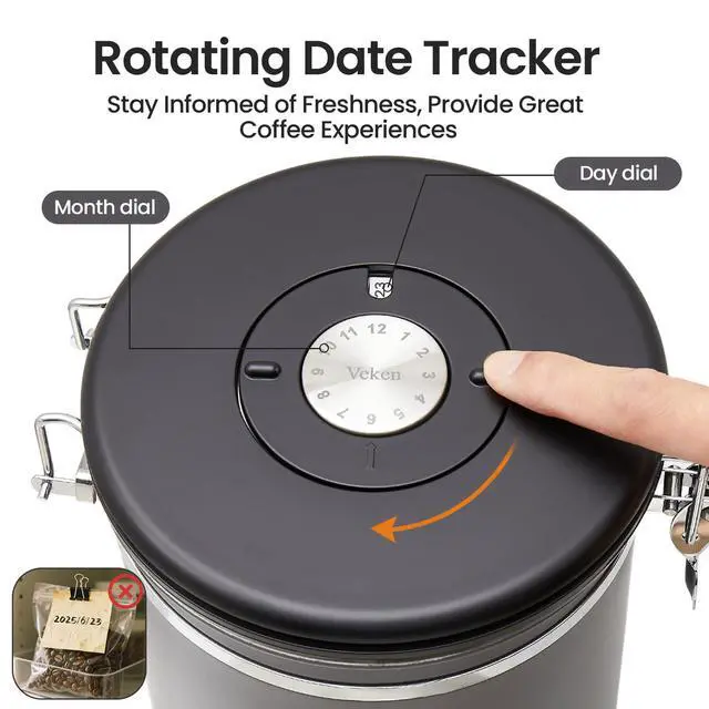 Alt view image 7 of 7 - Coffee Canister, 39OZ Large,Airtight Stainless Steel Food Storage Container for 2.2lbs Beans,Ground,Sugar,Espresso,Rice,Tea,Flour,Cereal,Cookie,Lids,Jars,Gifts,Scoop,Kitchen Bar Accessories,Gray