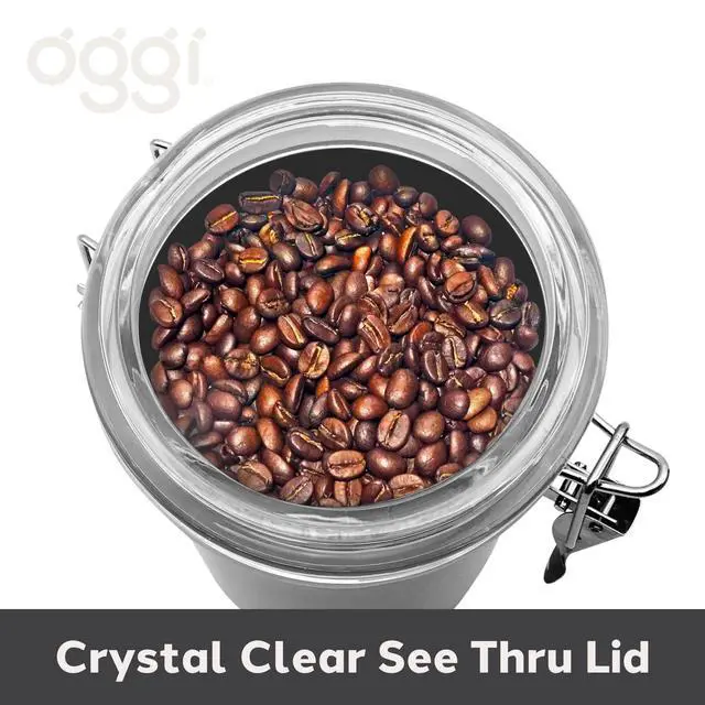 Alt view image 4 of 7 - Stainless Steel Coffee Canister 62 fl oz - Airtight Clamp Lid, Clear See-Thru Top - Ideal for Coffee Bean Storage, Ground Coffee Storage, Kitchen Storage, Pantry Storage. Large Size 5" x 7.5".