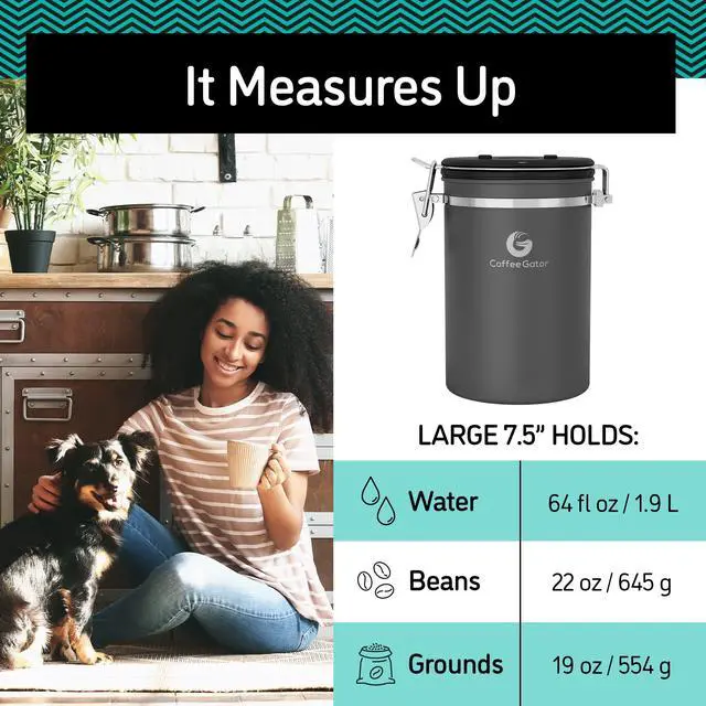 Alt view image 3 of 7 - Coffee Canister - 22oz, Airtight Stainless Steel Kitchen Food Storage Container with Date Tracker, Scoop for Grounds Coffee Bar Accessories, Beans, Tea, Sugar, Flour, Cereal - Silver