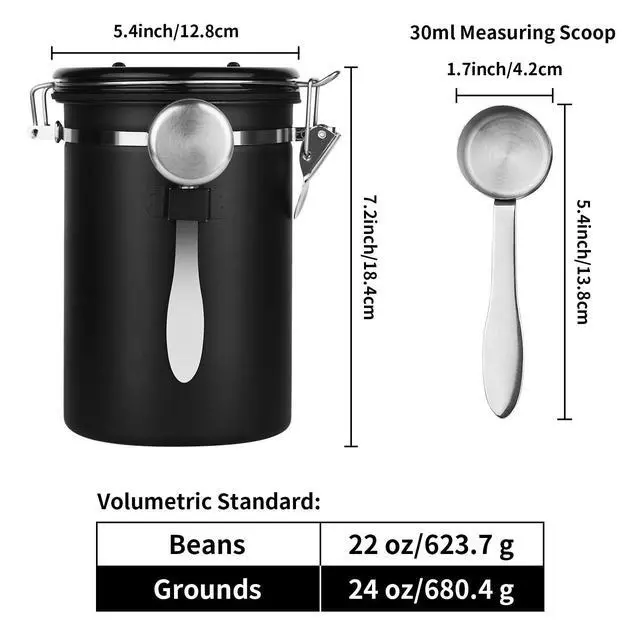 Alt view image 2 of 7 - 22oz Stainless Steel Airtight Coffee Canister with Date Tracker
