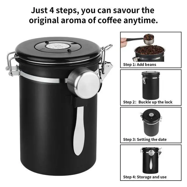 Alt view image 6 of 7 - 22oz Stainless Steel Airtight Coffee Canister with Date Tracker