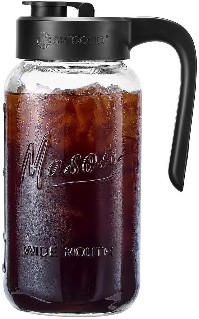 Main image of Mason Jar Pitcher, 64 oz (2 quart), Glass Pitcher with Lid
