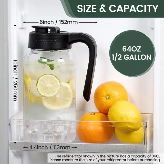 Alt view image 2 of 6 - Mason Jar Pitcher, 64 oz (2 quart), Glass Pitcher with Lid
