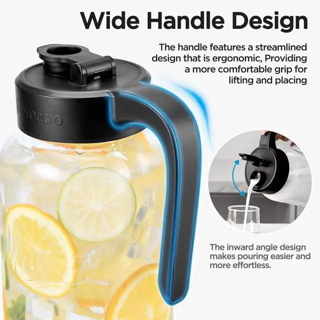 Alt view image 3 of 6 - Mason Jar Pitcher, 64 oz (2 quart), Glass Pitcher with Lid