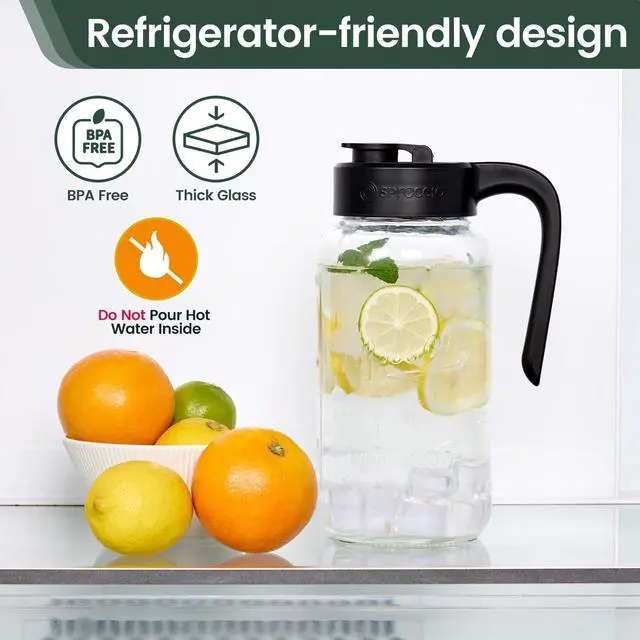 Alt view image 5 of 6 - Mason Jar Pitcher, 64 oz (2 quart), Glass Pitcher with Lid