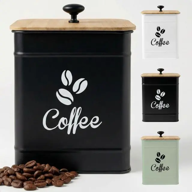 Main image of Airtight Coffee Canister 40 oz, 6"x 8" Metal Jar w/ Rubber-Lined Bamboo Lid