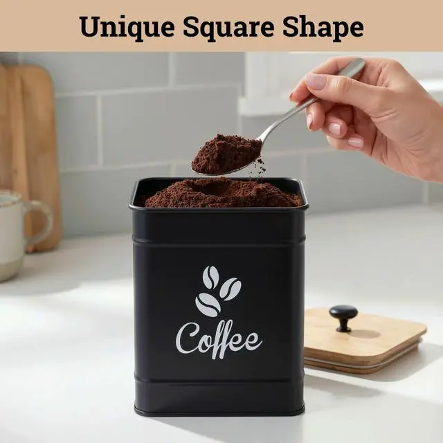 Alt view image 7 of 7 - Airtight Coffee Canister 40 oz, 6"x 8" Metal Jar w/ Rubber-Lined Bamboo Lid