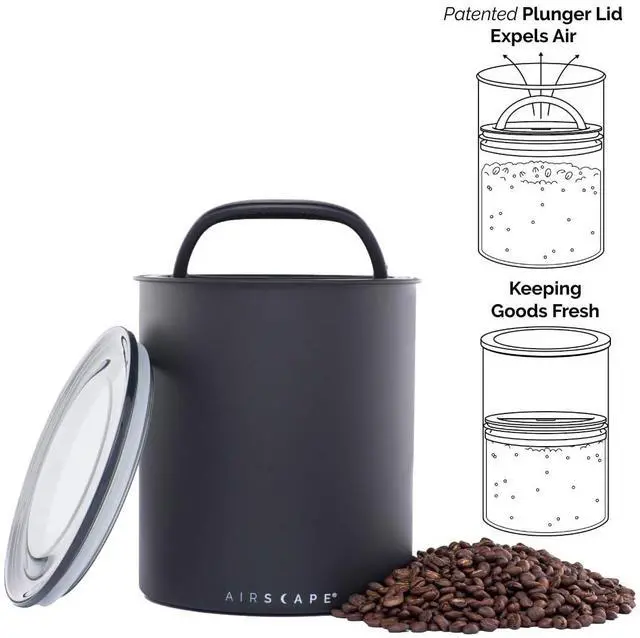 Alt view image 3 of 6 - Planetary Design Kilo Coffee Storage Canister - US Patented Inner Plunger Lid Removes Excess Oxygen - DON'T buy airtight, BUY AIR-LESS - Holds 2.2 lbs Coffee Beans - (Matte Black)