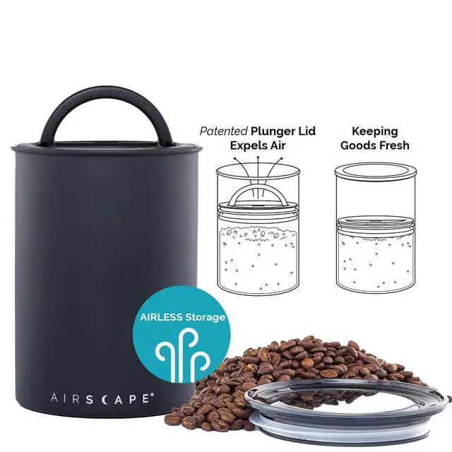 Alt view image 4 of 7 - AirScape Planetary Design Stainless Steel Coffee Canister | Food Storage Container | US Patented Inner Plunger Lid REMOVES Excess Oxygen | Don't Buy airtight, Buy AIR-Less | (Medium, Matte Black)