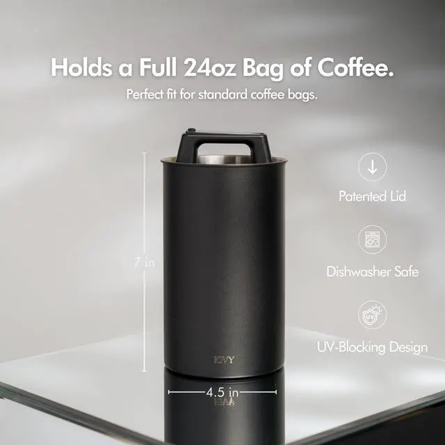 Alt view image 2 of 7 - Vacuum Coffee Canister - Push Lid Preserves Coffee Aroma & Oil - Stainless Steel Airtight Coffee Canister - Container for Ground & Coffee Bean Storage - Coffee Storage Jar - Removes Excess Air