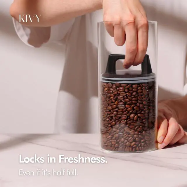Alt view image 3 of 7 - Vacuum Coffee Canister - Push Lid Preserves Coffee Aroma & Oil - Stainless Steel Airtight Coffee Canister - Container for Ground & Coffee Bean Storage - Coffee Storage Jar - Removes Excess Air