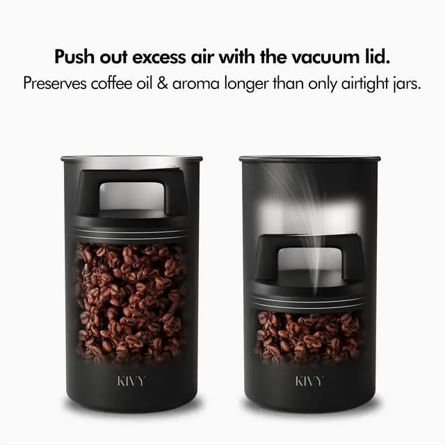 Alt view image 4 of 7 - Vacuum Coffee Canister - Push Lid Preserves Coffee Aroma & Oil - Stainless Steel Airtight Coffee Canister - Container for Ground & Coffee Bean Storage - Coffee Storage Jar - Removes Excess Air