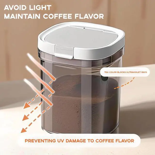 Alt view image 3 of 6 - Airtight Coffee Canister, 15oz Coffee Storage Container with Scoop, Kitchen Food Storage Jar for Grounds Coffee, Beans, Tea, Sugar, Flour, Cereal, 1300ml