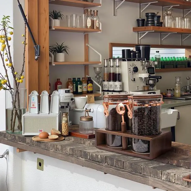 Alt view image 5 of 7 - Glass Coffee Container with Wooden Shelf, 2 x 40 FLOZ Coffee Bean Storage with Sealed Closure Clips and Copper Spoon, Kitchen Large Capacity Food Storage Jar, Ground Coffee Container