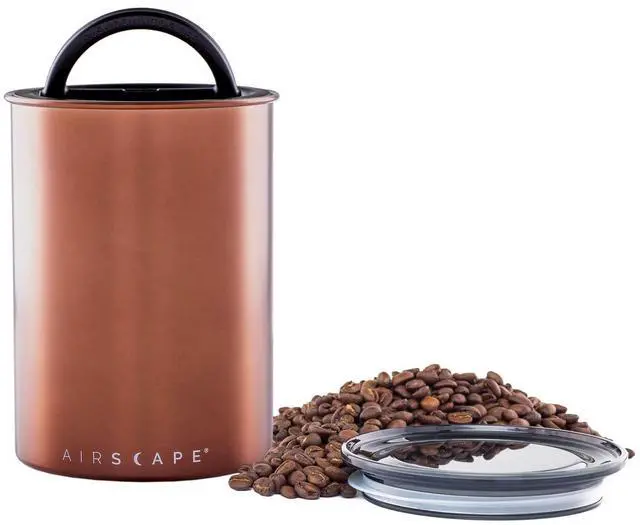 Main image of Airscape Stainless Steel Coffee Canister | Food Storage Container | US Patented Inner Plunger Lid REMOVES Excess Oxygen | Don't Buy airtight, Buy AIR-Less | (Medium, Brushed Copper)