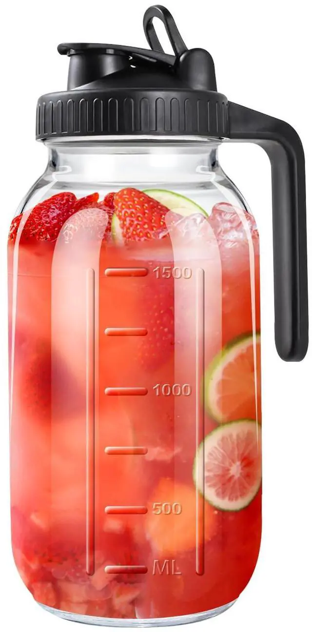 Main image of 64oz Mason Jar Pitcher, Airtight & Leakproof Glass Pitcher with Lid