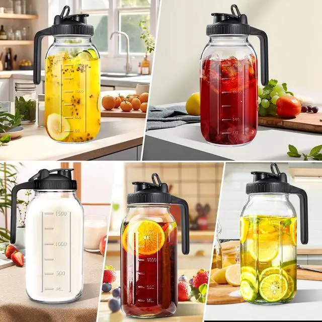 Alt view image 7 of 7 - 64oz Mason Jar Pitcher, Airtight & Leakproof Glass Pitcher with Lid