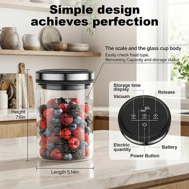 Alt view image 3 of 7 - Vacuum Coffee Canister, 1.6L, with Time Display