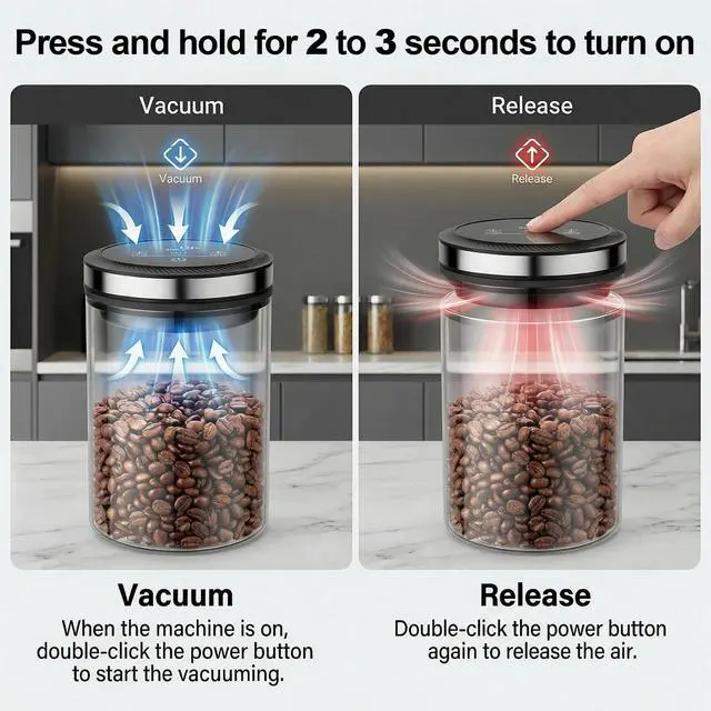 Alt view image 5 of 7 - Vacuum Coffee Canister, 1.6L, with Time Display