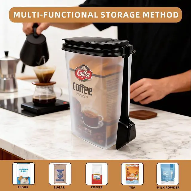Alt view image 2 of 7 - 3-Pack Coffee Storage Containers with Scoop Fit 12 oz Bags, Bag-in Design for Whole Beans & Ground Coffee Translucent Stackable Canisters for Coffee, Tea, Sugar, Flour, Cereal 51 oz