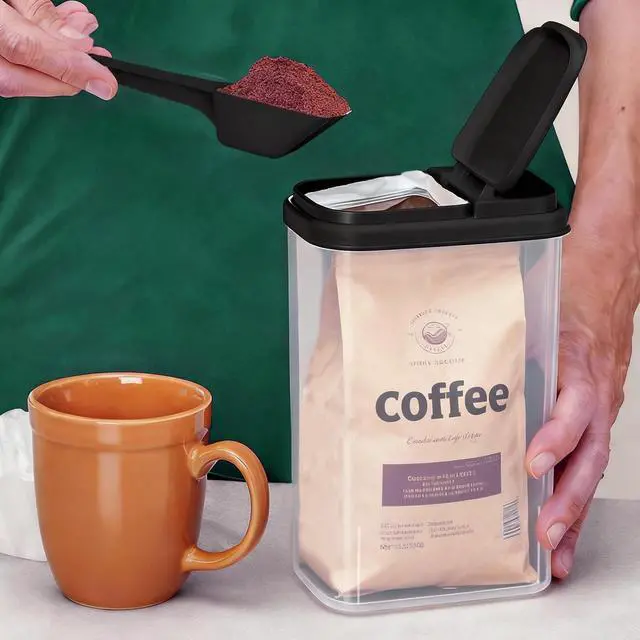 Alt view image 5 of 7 - 3-Pack Coffee Storage Containers with Scoop Fit 12 oz Bags, Bag-in Design for Whole Beans & Ground Coffee Translucent Stackable Canisters for Coffee, Tea, Sugar, Flour, Cereal 51 oz