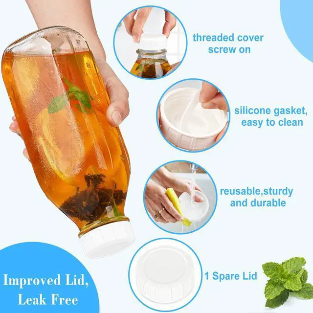 Alt view image 3 of 7 - 2 Pack Glass Milk Bottle with 2 Dispenser Caps, 100% Airtight Heavy Duty Screw Lid. 32 Oz Reusable Glass Water Jug with 3 Lids! Breast Milk Pitcher, Buttermilk, Nut, Juice, Syrup, Coffee Creamer
