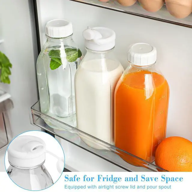 Alt view image 5 of 7 - 2 Pack Glass Milk Bottle with 2 Dispenser Caps, 100% Airtight Heavy Duty Screw Lid. 32 Oz Reusable Glass Water Jug with 3 Lids! Breast Milk Pitcher, Buttermilk, Nut, Juice, Syrup, Coffee Creamer