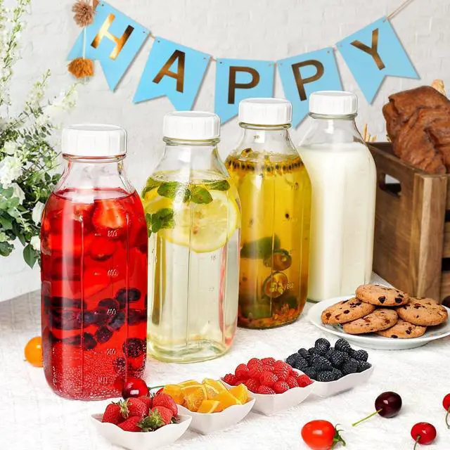 Alt view image 7 of 7 - 2 Pack Glass Milk Bottle with 2 Dispenser Caps, 100% Airtight Heavy Duty Screw Lid. 32 Oz Reusable Glass Water Jug with 3 Lids! Breast Milk Pitcher, Buttermilk, Nut, Juice, Syrup, Coffee Creamer