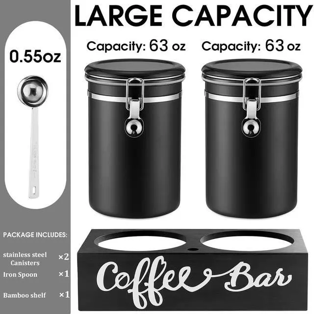 Alt view image 3 of 6 - 2×63OZ Stainless Steel Coffee Container with Shelf and Scoop for Coffee Bar