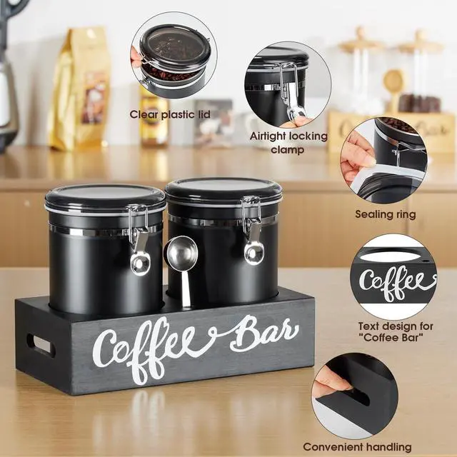 Alt view image 4 of 6 - 2×63OZ Stainless Steel Coffee Container with Shelf and Scoop for Coffee Bar