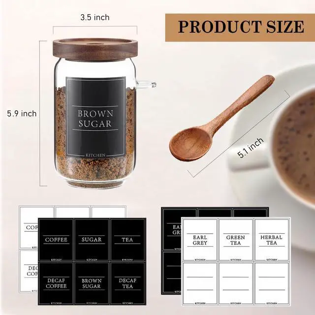 Alt view image 2 of 7 - Coffee and Sugar Container Set, Glass Coffee Jars with Wooden Lids and Scoops, Decorative Sugar Tea Creamer Canisters for Kitchen Countertop (25oz)